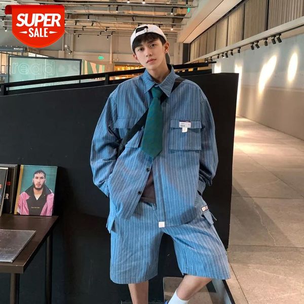 

2021 men's striped denim shirts neutral hawaiian long sleeves shirt camisa social masculina streetwear clothes cowboy coats #7x9v, White;black