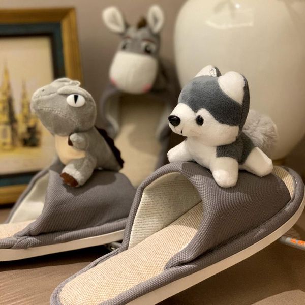 

cute puppy parents-children slippers autumn winter doll indoor men and women warm non-slip cotton, Black