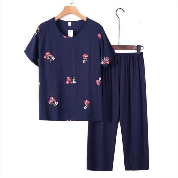 

mother sets middle aged womenpant and elderly 2 piece set loose short sleeve linen womens summer printing pant suits, White