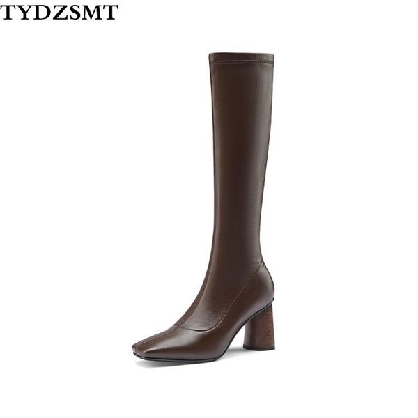 

boots tydzsmt genuine leather women quality thigh high gothic heels shoes designer booties, Black