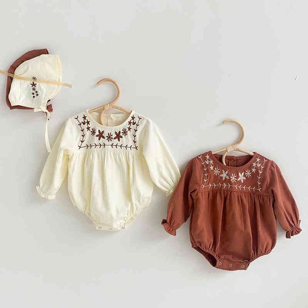 

baby boys girl rompers long sleeves embroidery spring autumn boy born clothes and hat 210429, Blue
