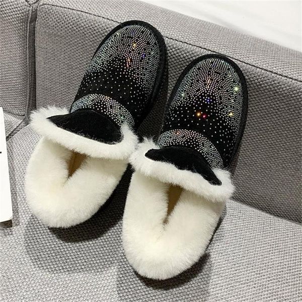 

boots 2021 winter snow women wild fur booties plus velvet thick warm cotton shoes, Black