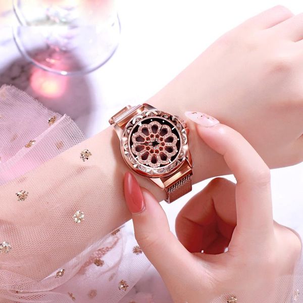

wristwatches fashion stylish watch for women 2021 crystal floral rotatable quartz ladies party luxury wrist watches, Slivery;brown