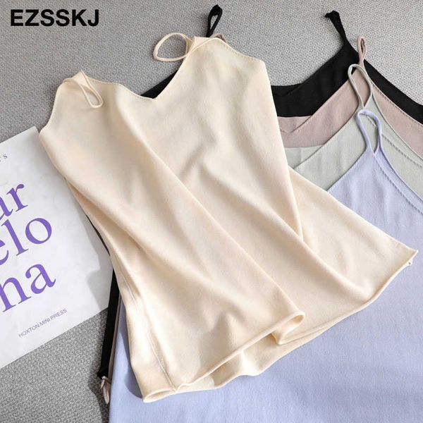 

basic loose camisole summer knit tank women strap female camis casual 210623, White