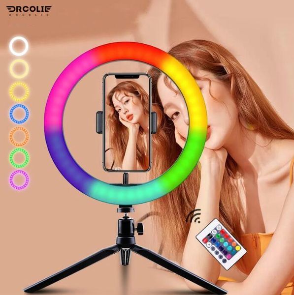 

10-inch selfie rgb color rng light with stand remote control tripod pography led lighting 3 colors dimmable flash heads