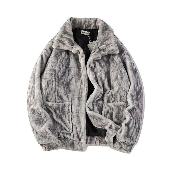 

men's wool & blends hip-hop national trend autumn winter cat pattern woolen coat faux fur couples men women outwear fashion casual furr, Black