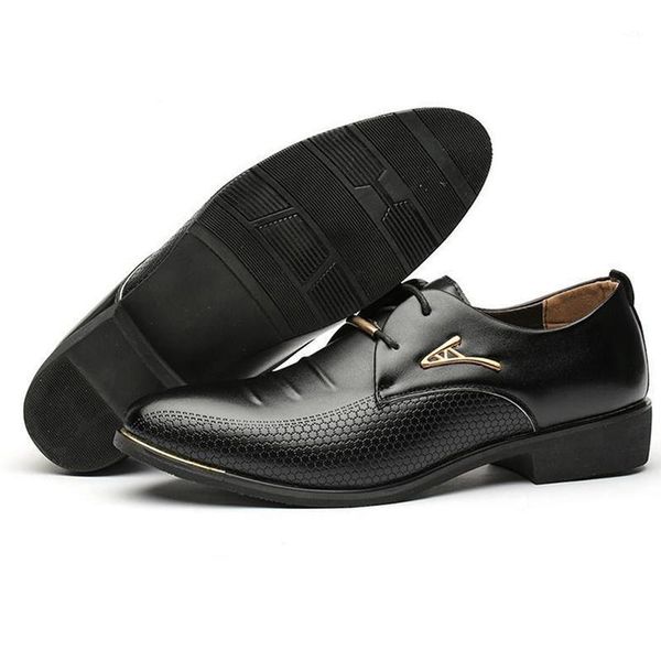 

classic man pointed toe dress shoes pu leather metal decorative buckle formal lace-up male plus size1, Black