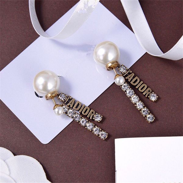 

chandeliers earrings dijia / d jia ja letter classic diamond inlaid pearl precision version 925 silver needle anti allergy female