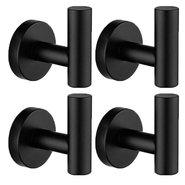 

hooks & rails 4 pcs black hook wall towel for bathroom stainless steel coat rustproof hanger kitchen hardware