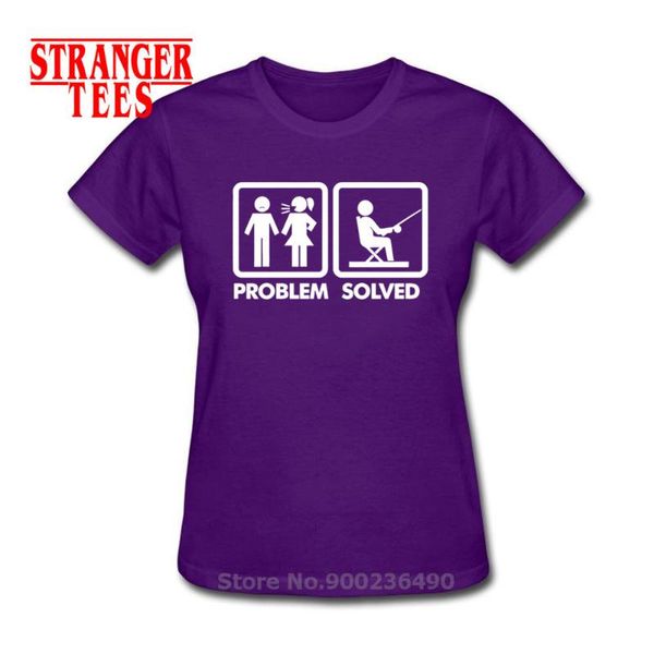 

women's t-shirt funny birthday gifts problem solved woman fishinger fisherman comedy father dad cotton t shirt tshirt summer tees, White