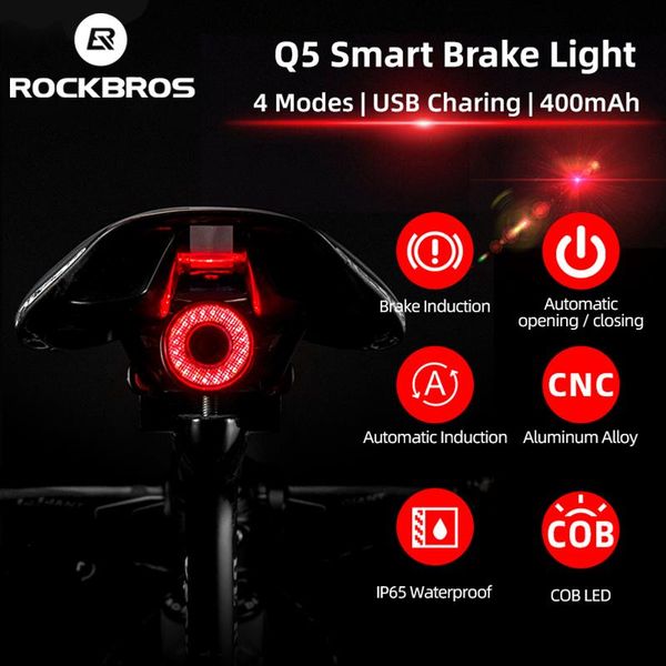 

bicycle smart auto brake sensing light ipx6 waterproof led usb charging cycling taillight bike rear accessories lights