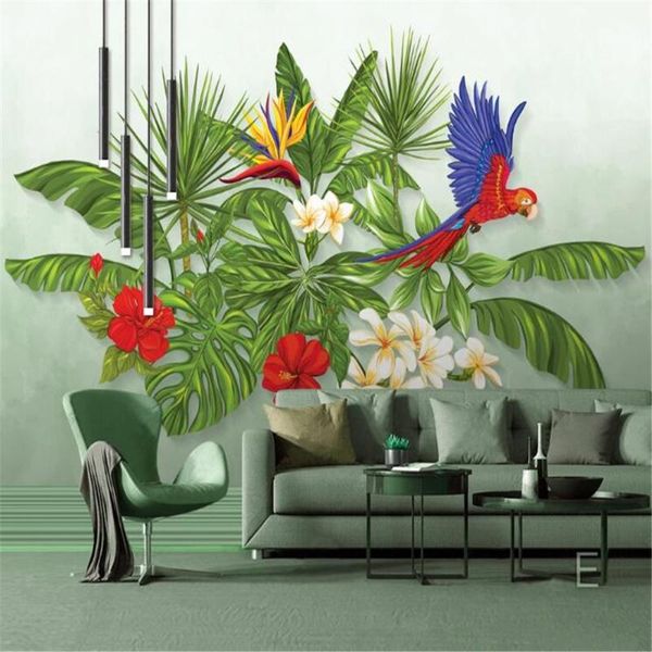 

wallpapers milofi custom 3d wallpaper mural nordic hand-painted tropical plants flowers and birds bedroom background wall