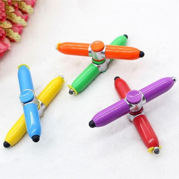 

ballpoint pens 1pcs fingertip gyro pen multi-function spinner toy ball pointpen led light relieve stress, Blue;orange