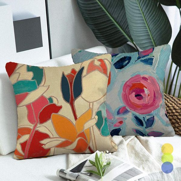 

cushion/decorative pillow fashion oil painting flowers printing sofa cushion cover fauxlinen throw covers decorative pillowcase home car dec