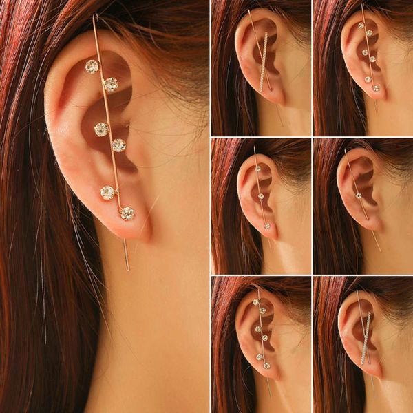 

french zircon indifference style personalized slanting pierced earrings, Black