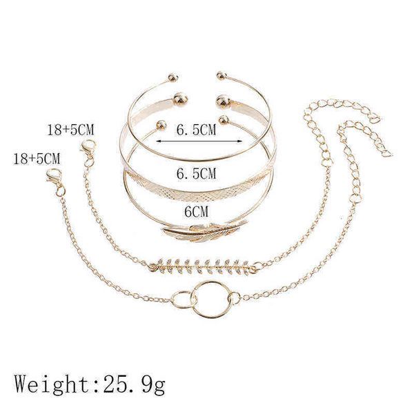 

5pcs/set bohemian gold color moon leaf opal open bracelet set for women punk boho beach bangle jewelry gift, Black