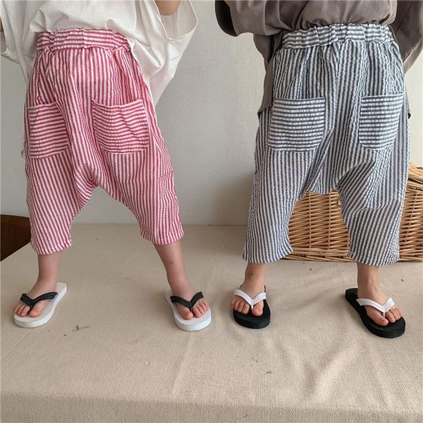 

trousers summer children thin cool striped harem pants 2-6 years boys and girls loose calf-length, Blue