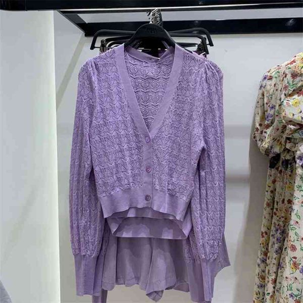 

women's jackets coats spring and summer 2021 style lavender regular cardigan jacquard mesh knitted jacket for women da9m, Black;brown