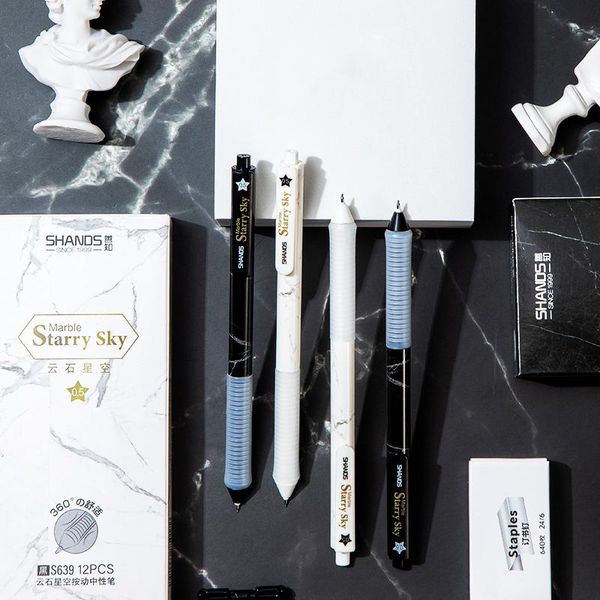 

2pcs black&white marble style gel pens for writing soft thread grip black color ink 0.5mm ballpoint office school supplies f6957