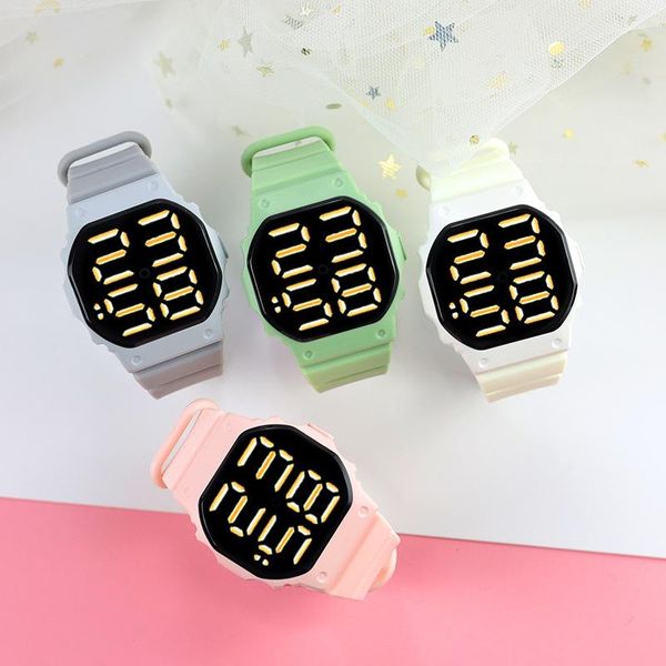 

wristwatches led children waterproof electronic watch student sports touchs for girls boys j55, Slivery;brown