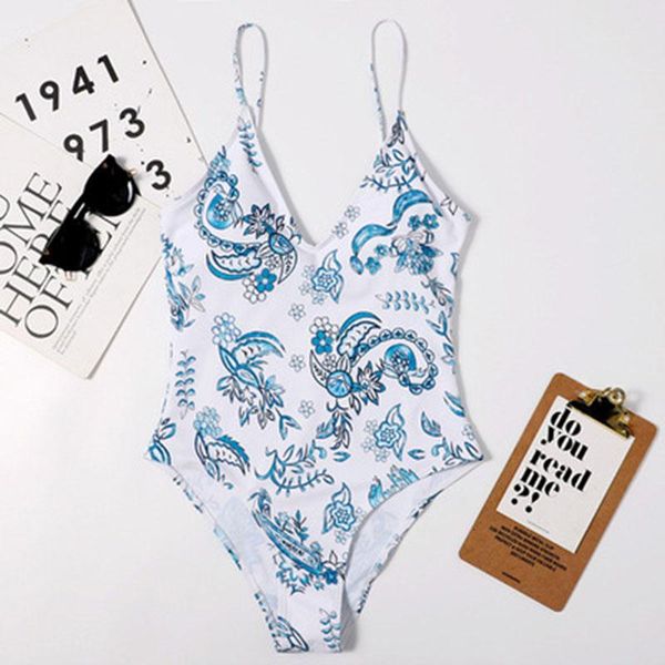 

one-piece suits bikini skinny digital printing multicolor v-neck swimsuit ladies beach