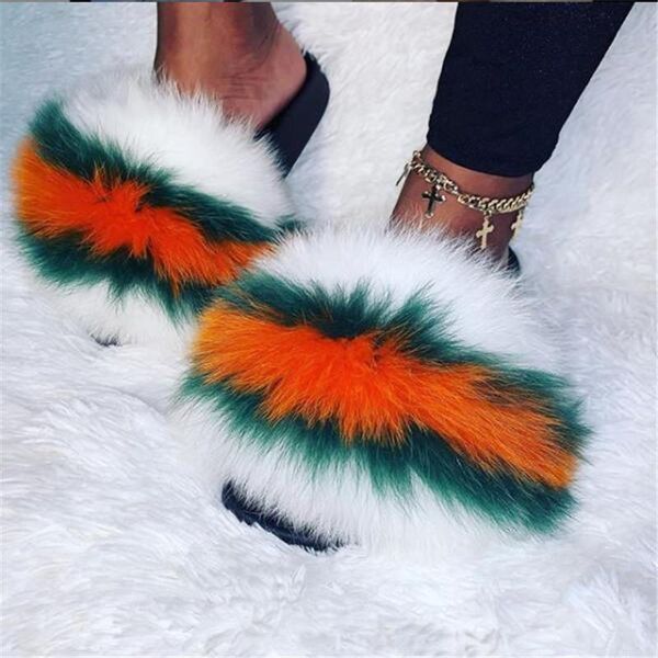 

summer women's fluffy colorful fur slippers female furry sandals girl's plush slides house shoes ladies fashion flip flops45, Black