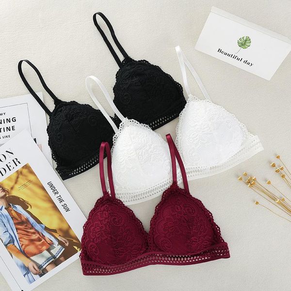 

bras seamless deep v lace for women wireless push up bra thin comfort soft underwear lingerie french style bralette, Red;black