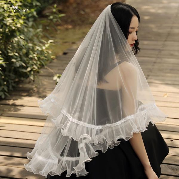 

bridal veils lzp563 elegant lace edge two layers short wedding veil, Black