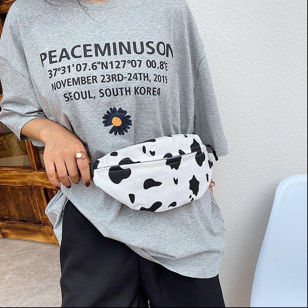 

cow print canvas belt fashion waist bags fanny pack banana hip purse shoulder chest pocket