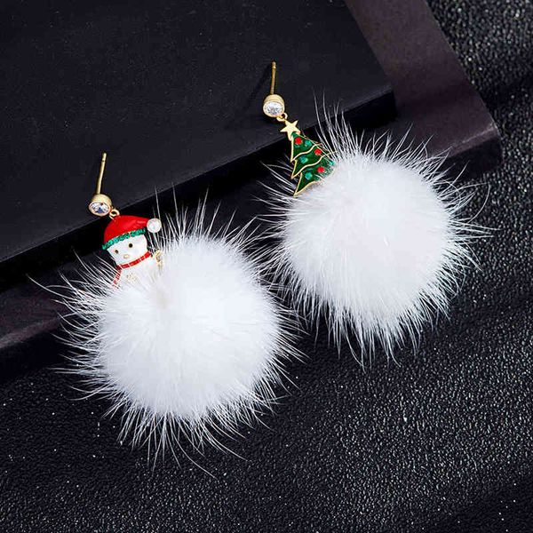

christmas new popular tree snowman hairball diamond inlaid asymmetric earrings