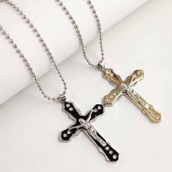 

chains christianity jesus cross pendant titanium steel long necklace for women 2021 trendy vintage style men's neck ornament, Silver