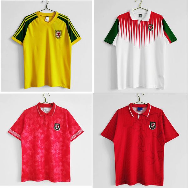 

1982 1990 1992 wales retro jerseys vintage gales soccer jersey 1994 1995 1996 1998 giggs hughes football shirt saunders rush boden maillot d, Black;yellow