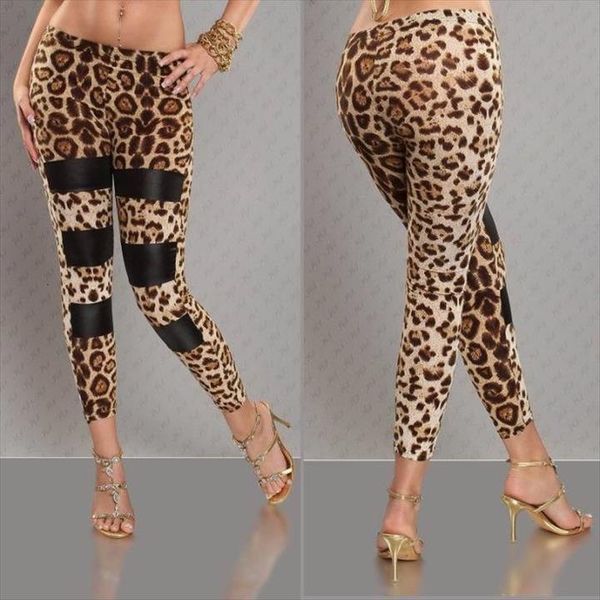 

high waist elastic workout women legging pants fashion leopard printed femme, Black