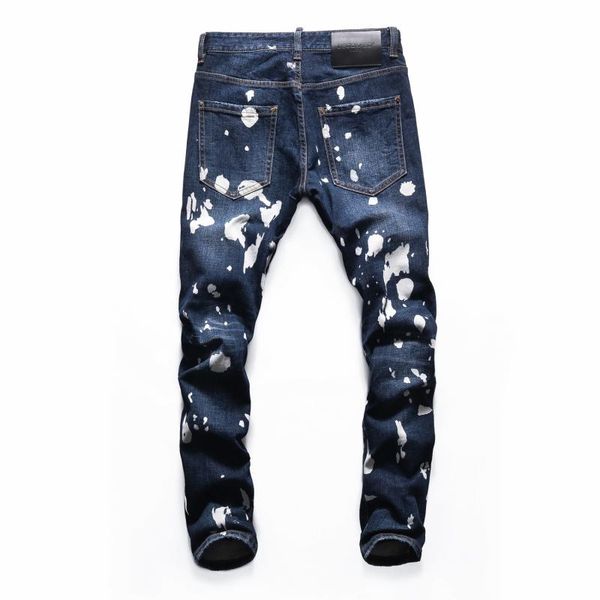 

men's jeans men's 2021 pants dsqd2 ripped patch painted varnished, Blue