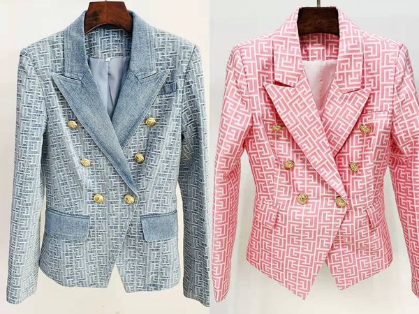 

spring retro blazer with pink printed double-breasted lion button, White;black