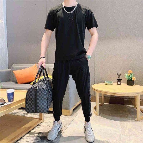 

hoodies men's summer tendency short t-shirt boys fine versatile suit, Black