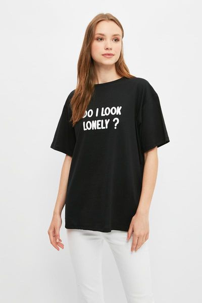 

women's t-shirt trendyol printed boyfriend knitted twoss21ts3750, White