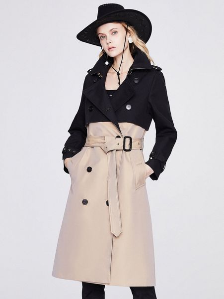 

jazzevar two tone double breasted buckled belted trench coat 08gd#, Tan;black