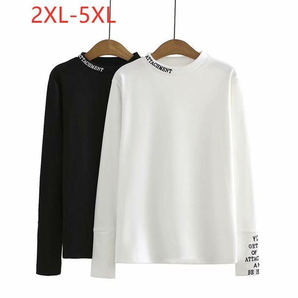 

plus size t-shirt 2021 ladies autumn winter women clothing basic large long sleeve slim elastic warm velvet 3xl 4xl 5xl, Black