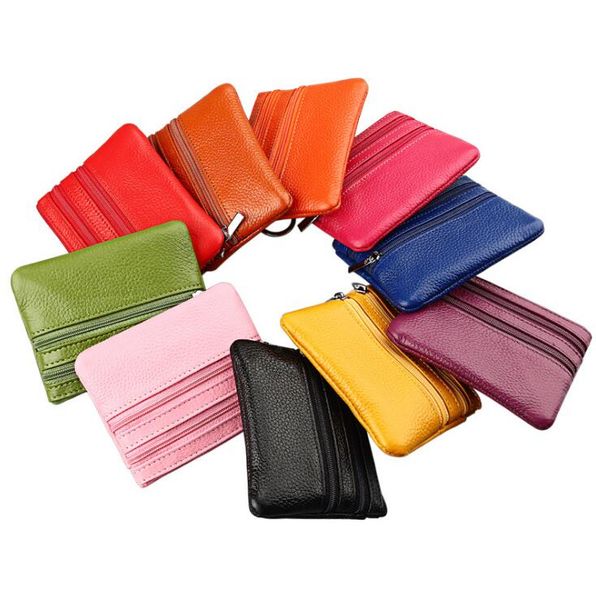 

bags for women genuine leather coin purse pouch change wallet with key ring muifunctional 10 colors, Brown;gray