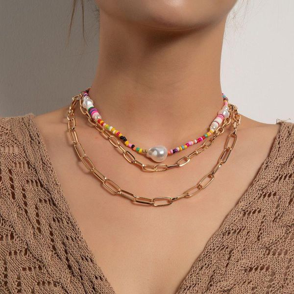 Pingente colares bohemian multicamadas macio argila pérola choker cadeia colar para mulheres ouro prata cor festa moda jóias presente