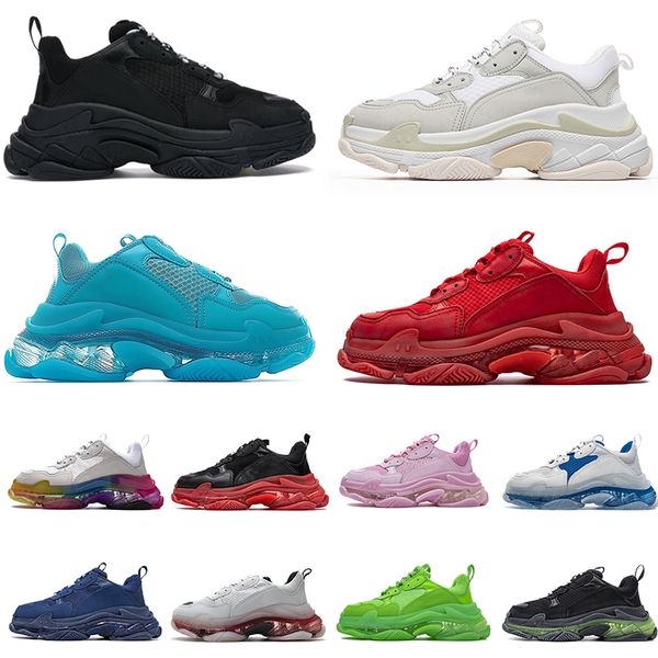 

fashion triple s casual dad shoes luxury men women designer sneakers platform 17fw paris vintage old clear sole crystal bottom triple-s desi, Black