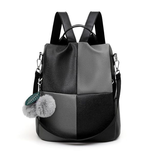 

outdoor bags fashion patchwork women pu leather backpack large college school backpacks multifunctional travel rucksack vintage shoulder bag