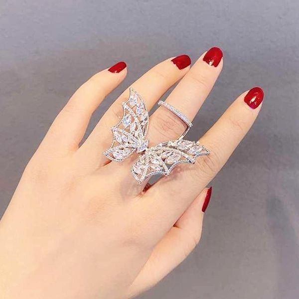 

luxury high grade jewelry charm butterfly with cubic zircon double layer design fashion rings for women wedding party gifts, Slivery;golden