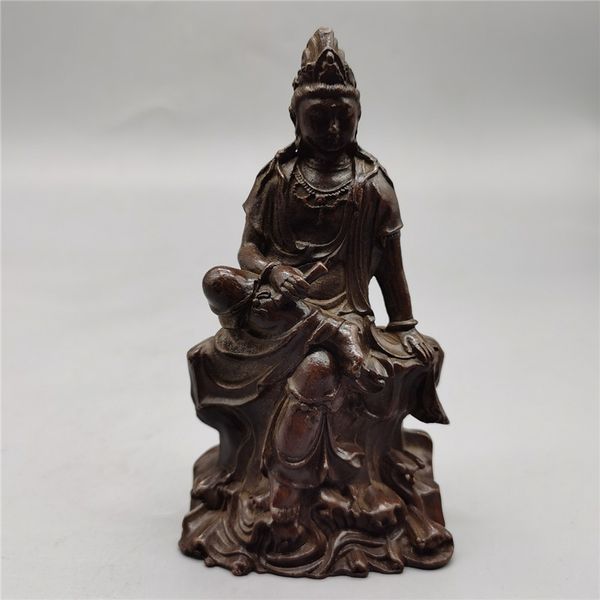 

chinese old bronze statue of pure copper guanyin, Brown