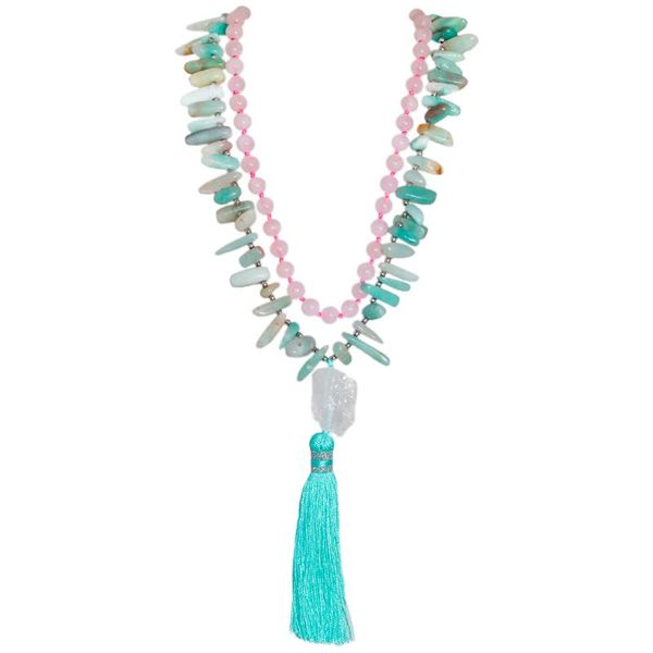 

pendant necklaces natural raw irregular rock quartz necklace reiki crystal stone beads chip minerals long chain tassel boho women jewelry, Silver