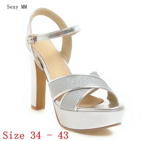 

summer pumps women peep toe high heels party wedding platform gladiator sandals woman heel shoes plus size 34- 40 41 42 43 dress, Black