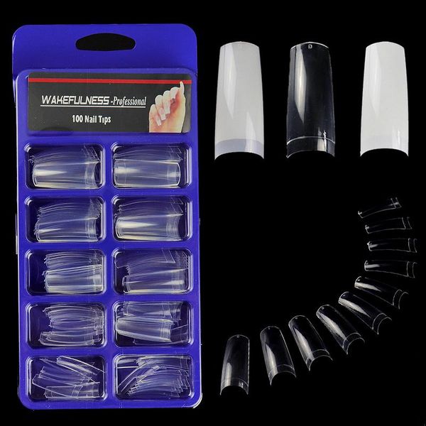 

false nails 100pcs/box french curved nail tips transparent white nature acrylic uv gel artificial salon, Red;gold