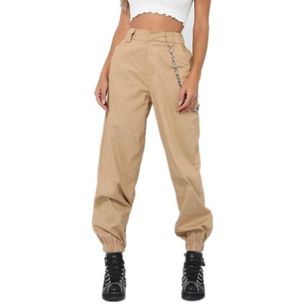 

women's pants & capris women harem high waist solid color chain cargo trousers loose punk style ladies hippy, Black;white