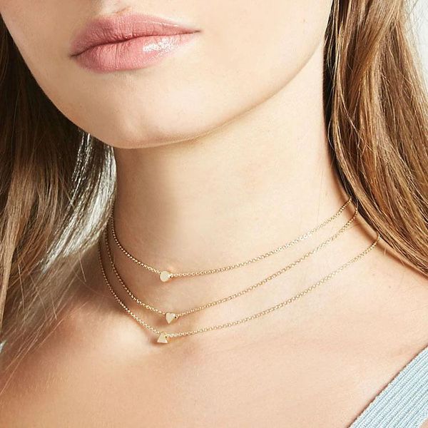

chains geometric circular triangle love necklace three group of fashion accessories wholesale joker in states, Silver